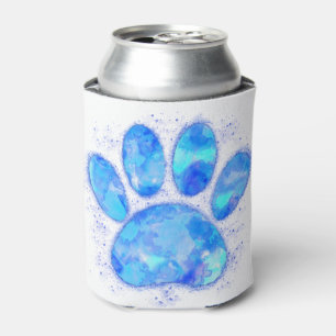 Blue Watercolor Dog Paw Print Can Cooler