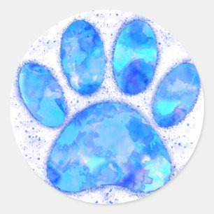 Blue Watercolor Dog Paw Print Classic Round Sticker