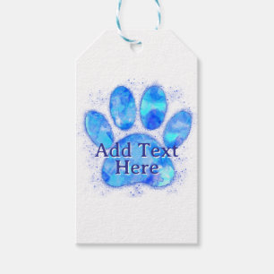 Blue Watercolor Dog Paw Print Custom  Gift Tags