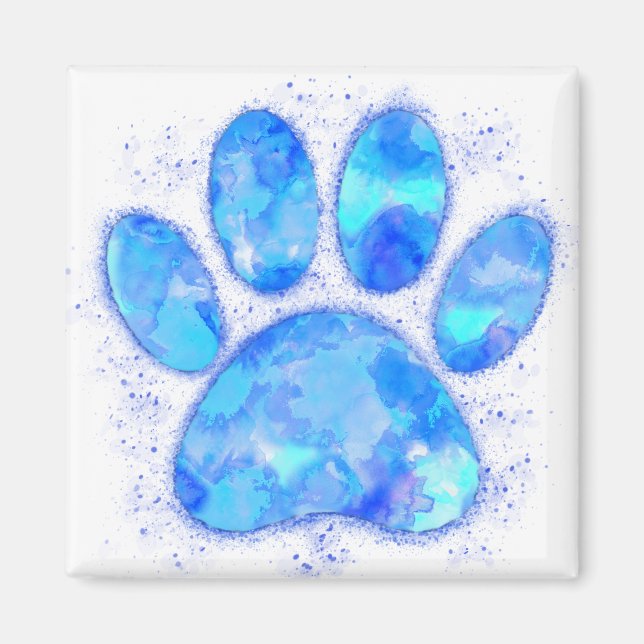 Blue Watercolor Dog Paw Print Magnet (Front)
