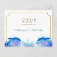 Blue Watercolor Dolphin RSVP Postard