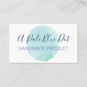 Blue Watercolor Dot On White Handmade Business Card