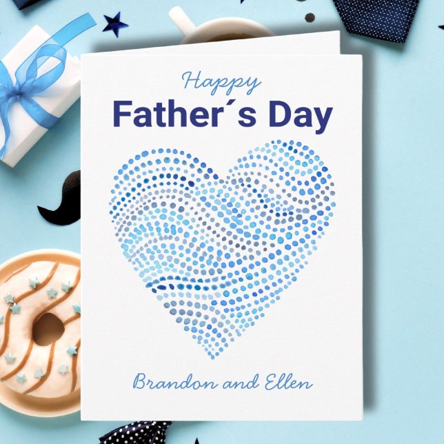 Blue Watercolor Dots Heart Father's Day Card (Creator Uploaded)