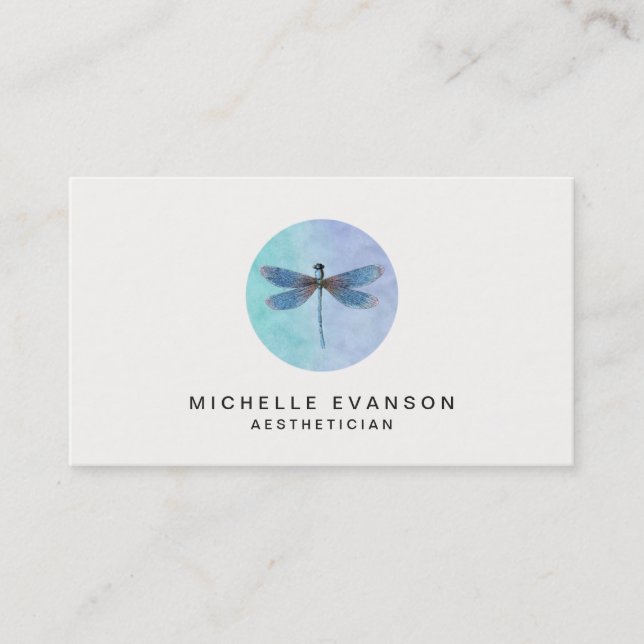 Blue Watercolor Dragonfly Elegant Logo Business Card (Front)