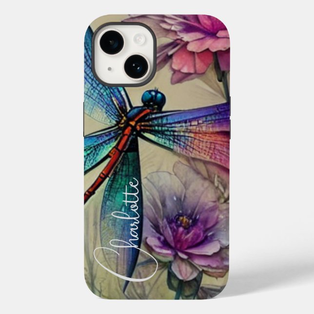 Blue Watercolor Dragonfly, Personalise  Case-Mate iPhone Case (Back)