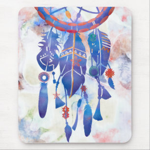 Blue Watercolor Dreamcatcher Modern Boho Mouse Mat