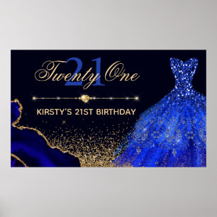 Blue Watercolor Dress & agate 21st Birthday Poster