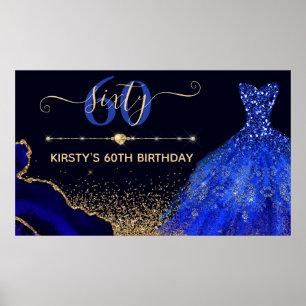 Blue Watercolor Dress & agate Birthday Poster