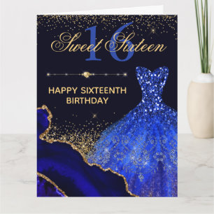 Blue Watercolor Dress & agate Sweet 16 Birthday Card