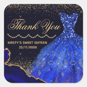 Blue Watercolor Dress & agate Sweet 16 Birthday Square Sticker