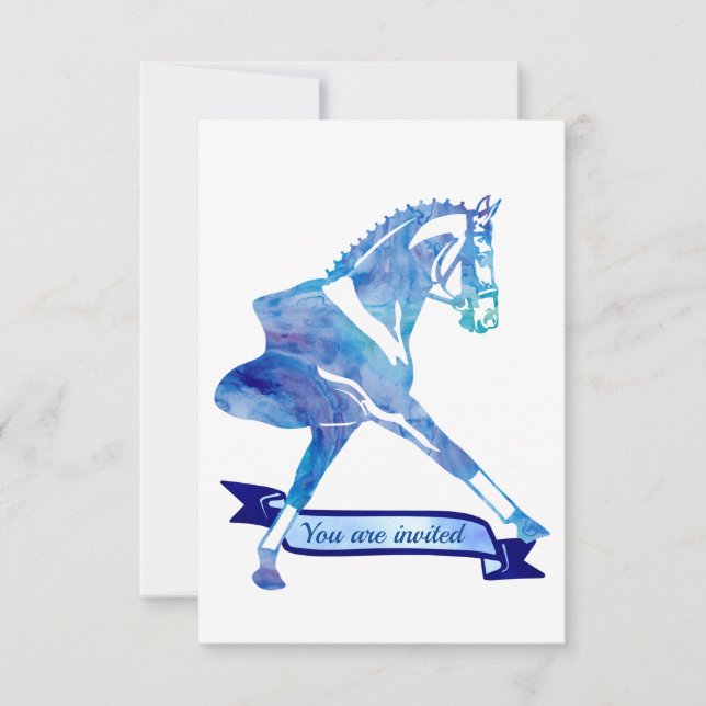 Blue Watercolor Dressage Horse Thank You Card (Front)