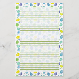 Blue Watercolor Easter Eggs Green Lined Stationery