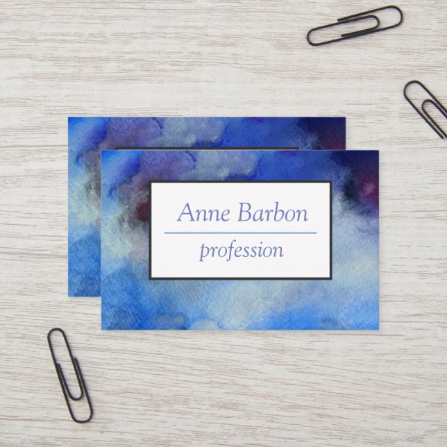 Blue Watercolor  Elegant Business Card (Front/Back In Situ)