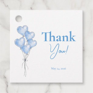 Blue Watercolor Elegant Heart Balloon Baby Shower Favour Tags
