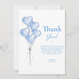 Blue Watercolor Elegant Heart Balloon Baby Shower Thank You Card