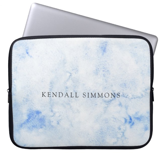 Blue Watercolor Elegant Laptop Sleeve (Front)