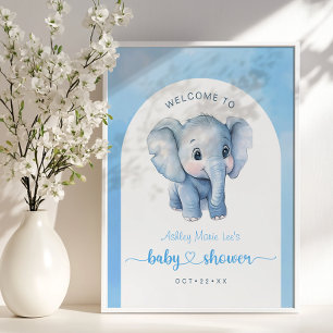 Blue Watercolor Elephant Baby Shower Welcome Sign