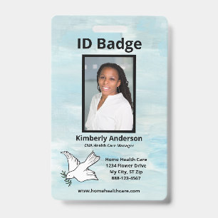 Blue Watercolor Employee Photo Name Logo ID Badge