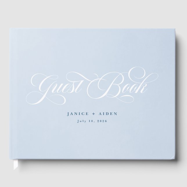 Blue Watercolor Enchanting Cloudscape Wedding Guest Book (Front)