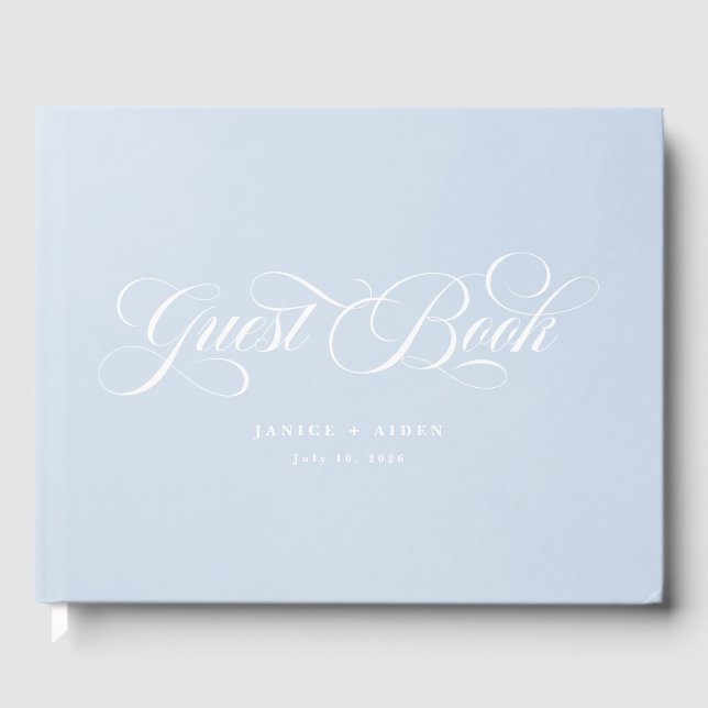 Blue Watercolor Enchanting Cloudscape Wedding Guest Book (Front)