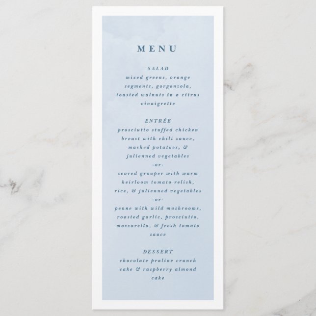 Blue Watercolor Enchanting Cloudscape Wedding Menu (Front)