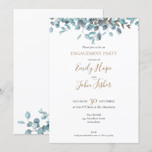 Blue Watercolor Eucalyptus Engagement Party Invitation