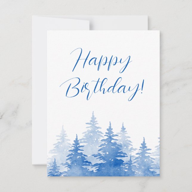 Blue Watercolor Evergreen Trees   Card (Front)