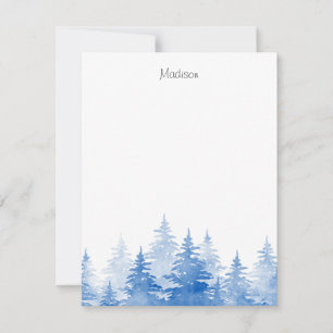 Blue Watercolor Evergreen Trees  Card