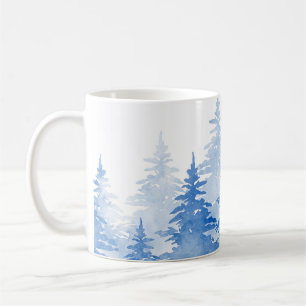  Blue Watercolor Evergreen Trees   Coffee Mug