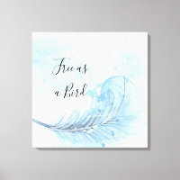 Blue watercolor feather custo Free as a bird quote