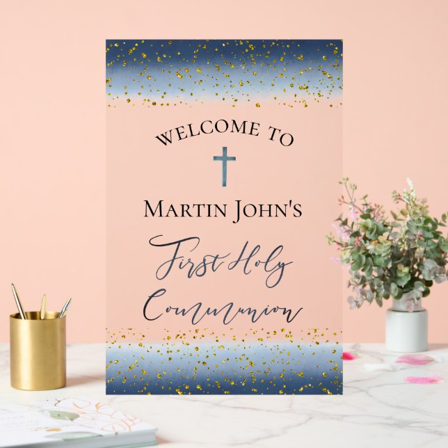  blue watercolor First Communion welcome Acrylic Sign (Wedding)