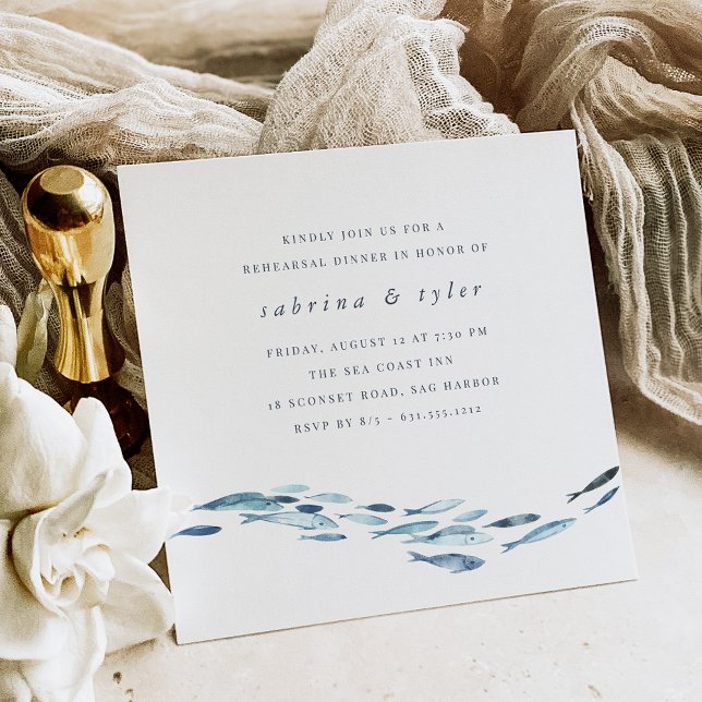 Blue Watercolor Fish Rehearsal Dinner Invitation (Creator Uploaded)