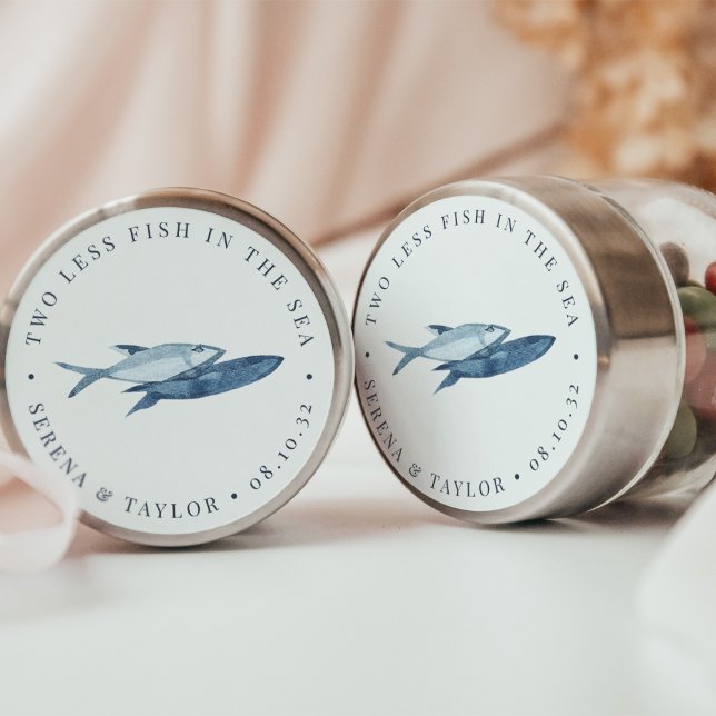 Blue Watercolor Fish Wedding Favour Classic Round Sticker (Creator Uploaded)