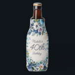 Blue Watercolor Floral 40th Birthday Party Bottle Cooler<br><div class="desc">Navy,  dusty blue,  and white watercolor floral 40th birthday (or any birthday) bottle cooler customisable with your own text. Personalise with the name and age of the guest of honour. Contact me for assistance with your customisations or to request additional. matching or coordinating Zazzle products for your party.</div>