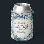 Blue Watercolor Floral 40th Birthday Party Can Cooler<br><div class="desc">Navy,  dusty blue,  and white watercolor floral 40th birthday (or any birthday) can cooler customisable with your own text. Personalise with the name and age of the guest of honour. Contact me for assistance with your customisations or to request additional. matching or coordinating Zazzle products for your party.</div>