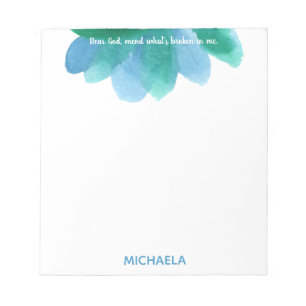 Blue Watercolor Floral and Prayer Custom Notepad