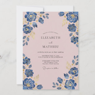 Blue Watercolor Floral Arch Wedding Invitation