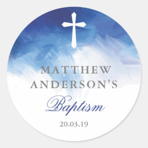 Blue Watercolor Floral Baptism Sticker Tags