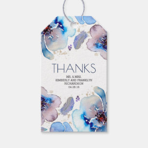 Blue Watercolor Floral Boho Feathers Wedding Gift Tags