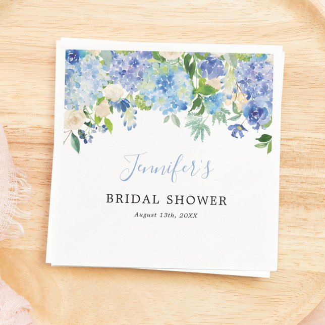 Blue Watercolor Floral Bridal Shower Napkin (Creator Uploaded)