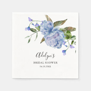 Blue Watercolor Floral Bridal Shower Napkin