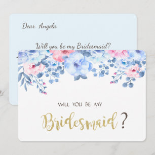 Blue Watercolor Floral Bridesmaid Card
