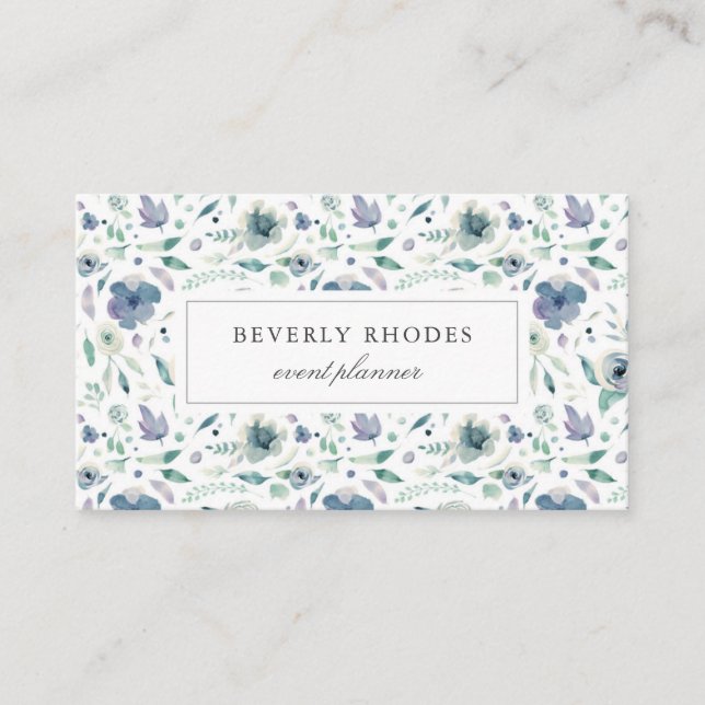 Blue Watercolor Floral Business Card (Front)