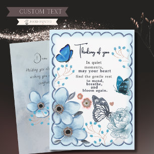 Blue Watercolor Floral Butterfly Thinking of you Holiday Card