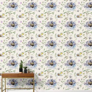Blue Watercolor Floral Butterfly Vintage Botanical Wallpaper