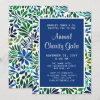 Blue Watercolor Floral Charity Event Gala Party