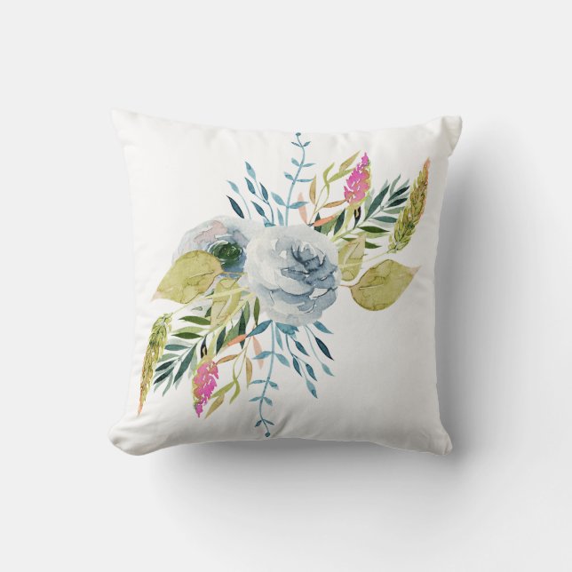 Blue watercolor floral cushion (Front)