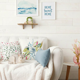 Blue watercolor floral cushion