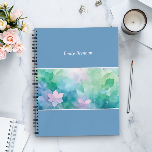 Blue Watercolor Floral Custom Name Notebook (Creator Uploaded)