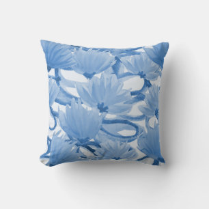 Blue Watercolor Floral Design Cushion